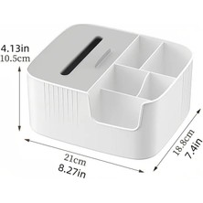 Storemax Makyaj ve Kozmetik Düzenleme Kutusu Organizer Kutusu Banyo Yüz Serumu Masa Düzenleyici Saklama 5+1 Bölmeli Peçetelikli Modern Tasarım Makyaj ve Masa Toplama Kutusu (Gri Beyaz)