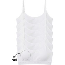 Genç Kız Pamuklu Ip Askılı Çıkarılabilir Pedli Yarım Atlet Alıştırma Sütyeni 6'lı Paket Beyaz