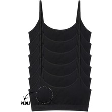 Genç Kız Pamuklu Ip Askılı Çıkarılabilir Pedli Yarım Atlet Alıştırma Sütyeni 6'lı Paket Siyah