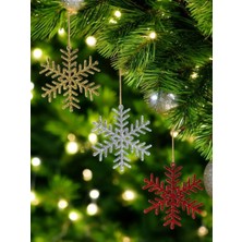 Storemax Yılbaşı Ağacı Süsleri Simli Kar Tanesi Şekilli Asılabilir Ağaç Süsü Renkli 3'lü