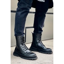 Zapatos CH229 Crow Erkek Spor Günlük Bağcıklı ve Fermuarlı Cilt Bot Cst - Siyah