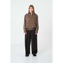 Thalure Kadın Kahverengi Ekoseli Bomber Ceket