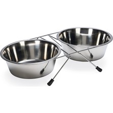 Techmrt Beeztees Köpek Ikili Mama Su Kabı, Paslanmaz Çelik, 20CM, 2X1800ML