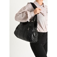 Duomino Yıkama Deri Siyah Çok Bölmeli Çapraz ve Omuz Çantası / Kol Çantası