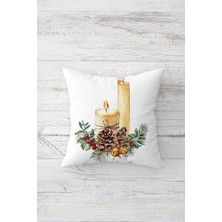 Storemax Pelangi Yılbaşı Süsleri Mumlar Çift Taraflı Gizli Fermuarlı Yastık Kılıfı Kırlent Koltuk Yastık Kılıfı, Beyaz-Kahve-Yeşil 45 x 45