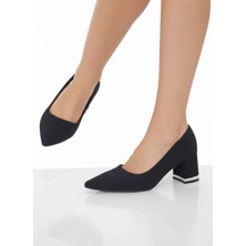 Elit Gizem 203 Siyah Sim Detaylı Rahat Abiye Kadın Topuklu Ayakkabı