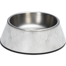 Techmrt Beeztees Dbl Köpek Mama Su Kabı, Mat Paslanmaz Çelik, Beyaz Mermer Görünümlü, 14CM, 160ML