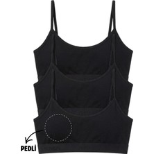 Genç Kız Ip Askılı Çıkarılabilir Pedli Yarım Atlet Alıştırma Sütyeni 3'lü Paket Siyah