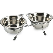 Techmrt Beeztees Köpek Ikili Mama ve Su Kabı, Paslanmaz Çelik, Sessiz&kaymaz, 16CM, 2X800ML