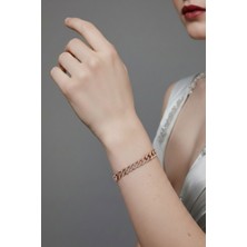 Osha Aksesuar Işıltılı Zirkon Taş Işlemeli Rose Renk Zincir Bileklik