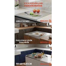 Sekiziki Paslanmaz Çelik Kesme Tahtası 3'lü Set(1 Ad. Tezgahlık +2 Ad. Kesme Tahtası)