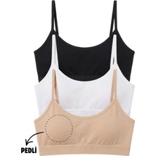 Genç Kız Ip Askılı Çıkarılabilir Pedli Yarım Atlet Alıştırma Sütyeni 3'lü Paket Renkli