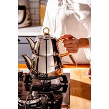 UltraMint Paslanmaz Çelik Gold Saplı Orta Boy Çaydanlık, Şık ve Dayanıklı Tasarım