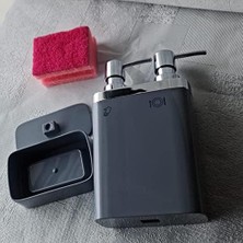 Storemax 2'li Sıvı Sabunluk, Süngerli, 0, 3lt ve 0, 6 Lt Hacim, 12.5 x 13.5 x 22 Cm, Gri (M-E10-07)