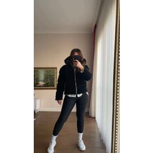 Hande Batmaz Butik Siyah Interlok Kumaş Şişme Mont