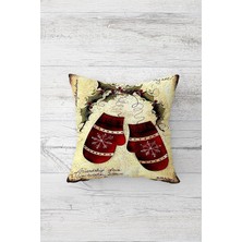 Storemax Pelangi Yılbaşı Eldiven Çift Tarafı Baskılı Gizli Fermuarlı Yastık Kılıfı Kırlent Koltuk Yastık Kılıfı, Bej-Bordo 45 x 45