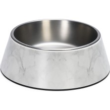 Nrzsnt Beeztees Dbl Köpek Mama Su Kabı, Mat Paslanmaz Çelik, Beyaz Mermer Görünümlü, 22CM, 700ML
