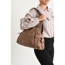 Duomino Yıkama Deri Vizon Çok Bölmeli Çapraz ve Omuz Çantası / Kol Çantası