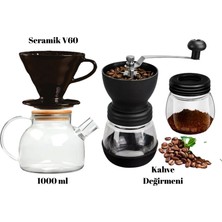 UltraMint Siyah V60 1000 ml Sürahi ve Değirmen Seti, 3. Nesil Kahve Demleme