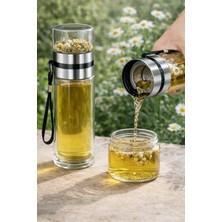 UltraMint Çift Hazneli Cam Bitki Çayı Demleme Şişesi 450 ml