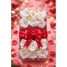 Fagena Store Saten Beyaz Gül ve Kırmızı Kalp Mum