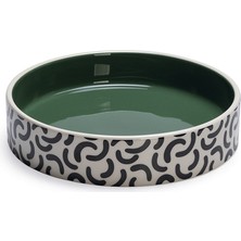 Techmrt Beeztees Kedi Mama Su Kabı, Seramik, Yeşil / Beyaz, 16,5cm, 300ML