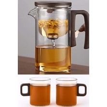 UltraMint Şık 720 ml Borosilikat Cam Demlik ve 2 Bardaklı Bitki Çayı Seti