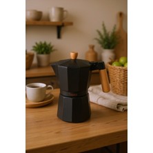 UltraMint Şık Siyah Moka Pot 9 Fincan – Kahve Keyfini Yükseklere Taşıyan Tasarım
