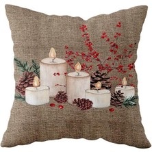 Storemax Pelangi Yılbaşı Kokina Mum Kozalak Desen Çift Taraflı Gizli Fermuar Kırlent Koltuk Yastık Kılıfıı, Kahverengi 43 x 43