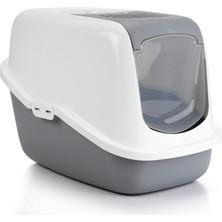Techmrt Beeztees Kapalı Kedi Tuvaleti, Koku Filtreli, Gri Beyaz, 56X39X39CM