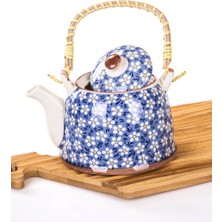 UltraMint Hasır Saplı Çiçek Desenli Porselen Demlik 900ML Çay, Kahve, Bitki Çayı