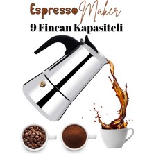 UltraMint Paslanmaz Çelik 9 Cup Moka Pot, Espresso Makinesi, 450 ml