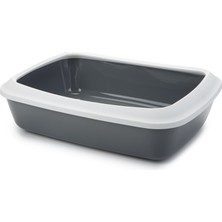 Techmrt Beeztees Kalın Kenarlı Açık Kedi Tuvaleti, Gri, 50X37X14CM