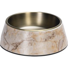 Techmrt Beeztees Dbl Köpek Mama Su Kabı, Mat Altın Rengi Paslanmaz Çelik, Bej Mermer Görünümlü, 22CM, 700ML