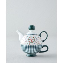 UltraMint Şık Yeşil Seramik Demlik ve Fincan Seti, 400 Ml, Modern Tasarım