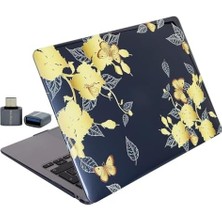 Storemax Air 13.6 M2 M3 M4 Uyumlu A2681 A3113 A3240 Kristal Ince Tpu Lazer Baskılı Çiçek Desenli Kılıf Parlak Yüzey Hafif Tasarım Tam Uyum Koruma ve Usb-C Adaptör ile Sarı