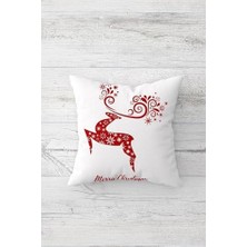 Storemax Pelangi Yılbaşı Geyik Christmas Çift Tarafı Baskı Gizli Fermuarlı Yastık Kılıfı Kırlent Koltuk Yastık Kılıfı, Beyaz-Kırmızı 45 x 45