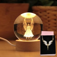 PremiumPort Büyük Boy Kanatlı Melek 3D Cam Küre ve Melek Kolye Hediye Seti