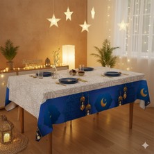 Dodomar 160 x 220 cm Etek Ucu Saks Mavi Ramazan Masa Örtüsü - Ramazan Sofra ve Masa Dekoru