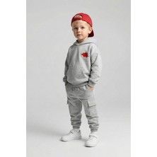 Luess Erkek Çocuk  %100 Pamuk Dinazor Baskı  Gri Alt Üst Takım (3-4 yaş 8-9 yaş)