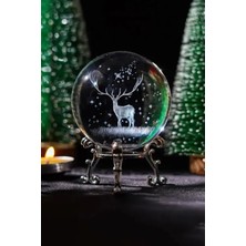 PremiumPort Şık Geyik Model Cam Küre Metal Standlı Dekoratif Figür