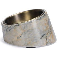 Techmrt Beeztees Dbl Kedi Mama Su Kabı, Paslanmaz Çelik, Bej Mermer Görünümlü, 14,5x3,3x7,6cm, 160ML
