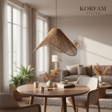 Korfam Home Design Wavy Avize - Kahverengi Hasır El Yapımı Bohem Büyük Asimetrik Şekilli Rustik Avize