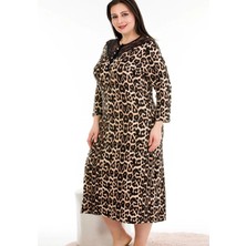 Leopar Desenli Lady 7224 Kadın Yarım Kol Omuzları Dantel Büyük Beden Anne Elbise, Anne Gecel