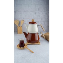 UltraMint Bambu Kulplu Emaye Çaydanlık Takımı, Şık ve Dayanıklı Ev Kullanımı Için