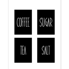 4 Adet Beyaz Transfer Etiket Tea/sugar/coffe/salt Etiketi Sticker Suya Dayanıklı