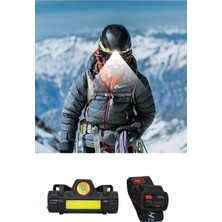 Pazarcan Kafa Lambası - 8 Saat Dayanıklı Şarjlı Sensörlü Mıknatıslı - Kamp - Balıkçılık- Acil Durum Feneri