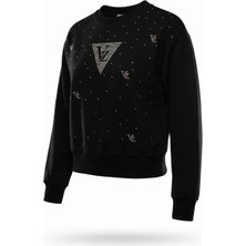 vızvız MİNİ AURA Siyah Parıltılı Desenli Sweatshırt