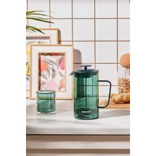 UltraMint 1000 ml French Press, Yeşil Borosilikat Cam, Kahve ve Çay Demleme Aparatı
