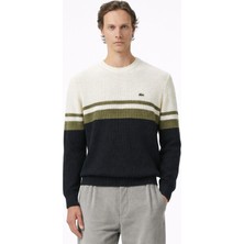 Lacoste Erkek Classic Fit Haroşa Örgü Renk Bloklu %100 Pamuk Lacivert Bej Haki Kazak